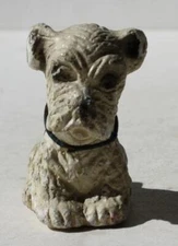 Dog Figurine Miniature Sitting Black White Chalkware Hand Painted Cute Dog Fig -
