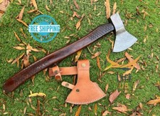 DAMASCUS STEEL AXE TOMAHAWK HATCHET INTEGRAL VIKING THROWING SHEATH Long Handle
