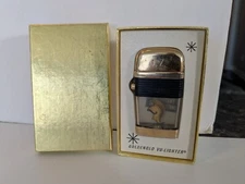 Vintage Scripto Vu Lighter Gold & Black Band Cigarette Lighter Boxed Knight Hat