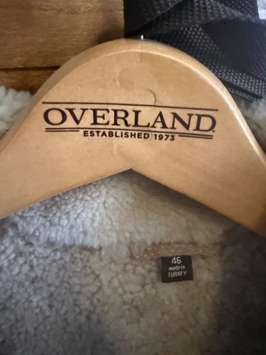 Overland Men's Sheepskin Rancher Coat Lined Pockets Button Brown Beige - Size 46 image 3