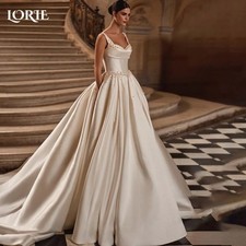 Pearls A-line Wedding Dresses Spaghetti Straps Bride Gown Backless Bride Dresses