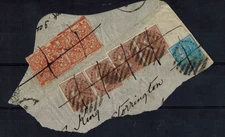 India Jammu and Kashmir 1890 1A & 1/2A  on Cover Pieces w/ Ink Cross & Bars RARE