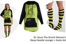 Dr. Seuss The Grinch Women  s Sleep Hoodie Lounger  Socks Set, Size - Medium NWT