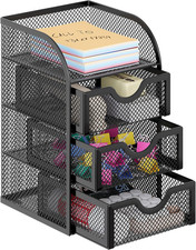 Mesh Desk Organizer with 3 Drawer Office Desktop Organizers and Accessories Stat
