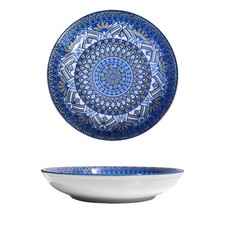 Plate Bowl Set 4 Blue Crockery Dinner Plates Dish Bowls Serving Tableware 26cm