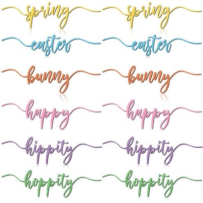 12 Piece Wood Cutout Spring Easter Bunny Sign Table Decor Rustic Wooden Word Pla