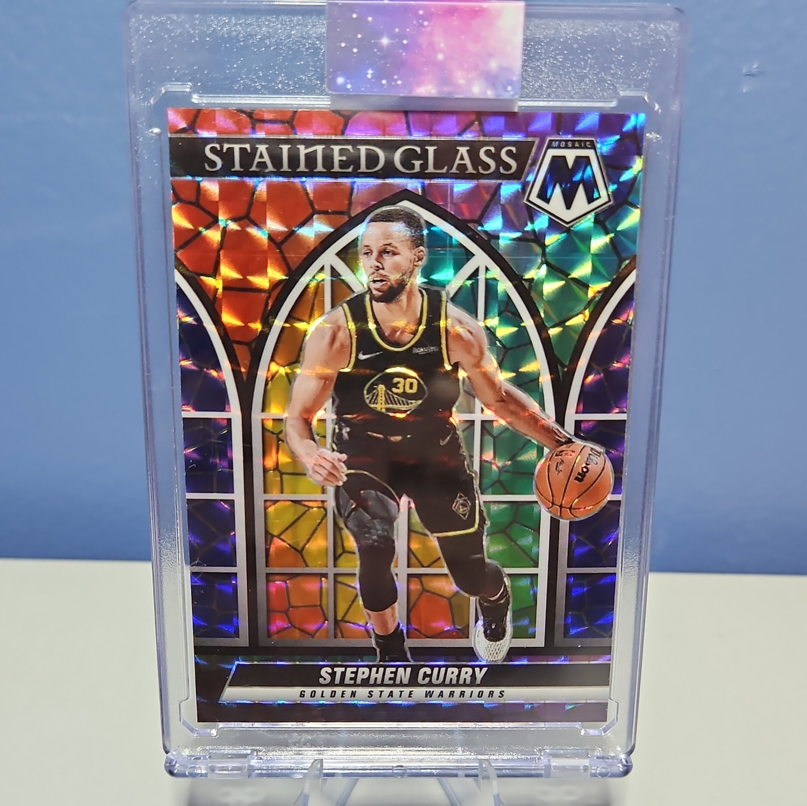 2021-22 Panini Mosaic STEPHEN CURRY Stained Glass No. 3 Prizm SSP Warriors 