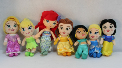 Lot 7 Disney Princess Plush Belle Jasmine Ariel Tinker Bell Snow White Rapunzel