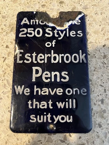 Vintage Esterbrook Fountain Pen Porcelain Door Push Sign 3” X 5”