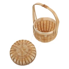  Handwoven Bamboo Mini Basket With Handle And Lid - Small Woven Basket For
