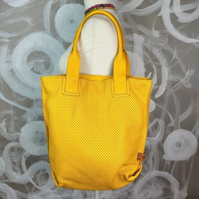 SOFIA C Designer Italian Bright Yellow Genuine Leather Tote Bag Purse UniqueCore