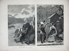 Original Old Antique Print 1872 Little Girl Water Colour Painters Idyll Square