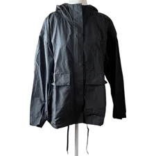 Eileen Fisher Organic Cotton Nylon Hooded Utility Jacket Black S