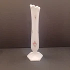 Westmoreland Bud Vase Hand Painted Roses Milk Glass Footed White Vintage 8 3/4"
