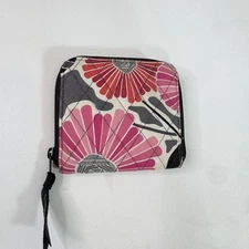 Vera Bradley Wallet Womens Small Pink Gray Floral Quilted Zip Around Coin ID