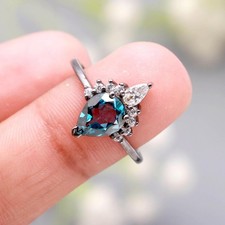 Natural London Blue Topaz Pear Ring Solid Silver Black Oxidized Handmade Jewelry
