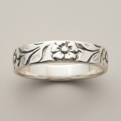 Kleiner Sterling Silber Ring gepunzt massiv 925 Blumenband 3,5 mm Handarbeit