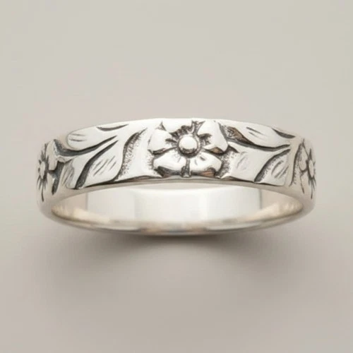 Small Sterling Silver Ring Hallmarked Solid 925 Flower Band 3.5mm Handmade