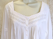Eileen West SOLID WHITE Cotton Lawn Long Nightgown Womens M Long Sleeve Heirloom