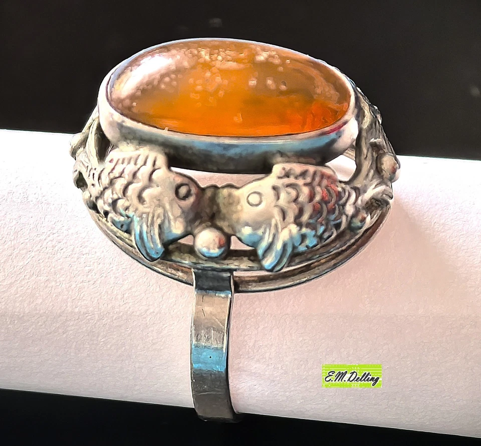 Fischland Ring 835er Silber / Bernstein - Punze - Bild 4 von 4