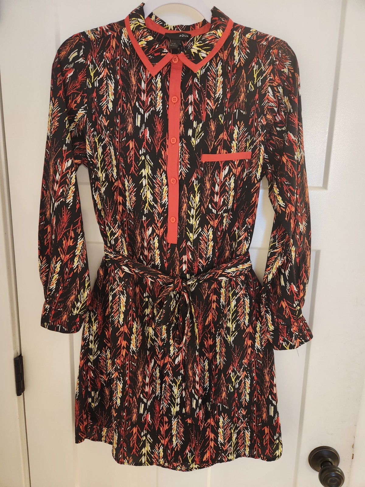 Aqua Women's Multicolor Print Long Sleeve Shirt-Dress Size M