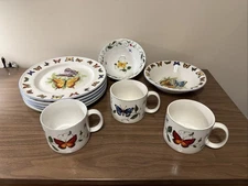 Butterflies Tabletops Unlimited 10.5" Dinner Plates, Mugs, 8.25” & 7” Bowls