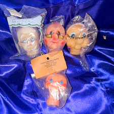 Lot of 4 Vintage Doll Heads w/ White Hair, Blue Eyes, Multicolor Craft Parts