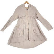 Lagenlook Completo Lino by Arthurio Beige Linen Hooded Tunic Dress Boho Sz M