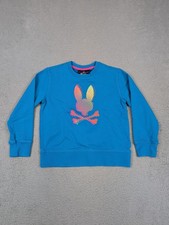 Psycho Bunny Sweatshirt Boys Small 7/8 Blue Crewneck Cotton Pullover Logo Neon