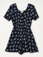 Vintage 90s Floral Romper Rayon Jumpsuit Black White Cottagecore Grunge