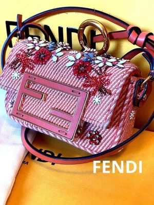 Mini sac Fendi Nano Baguette Charm brodé en cuir de fleurs authentique - Photo 1/4
