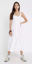 Urban Outfitters Positano White Linen Tie-Shoulder Midi Dress Size Medium Boho