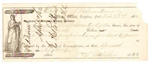 Indiana 1865 Civil War Volunteer Bounty loan repayment: printed $ 100.00 note