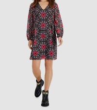 $79 Guess Women's Black Geometric Printed Chiffon Shift Dress Size Large