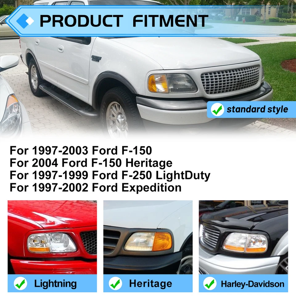Lamps For 1997-2003 Ford F-150/97-02 Expedition Headlights Headlamp Black Clear - Image 4 of 4