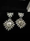 1920s Art Deco Dangle Screw Back Earrings Sterling Silver & Crystal Vtg Jewelry