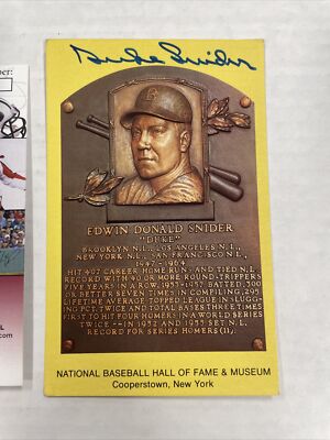 Duke Snider signed auto HOF Postcard Plaque - Brooklyn Dodgers JSA 