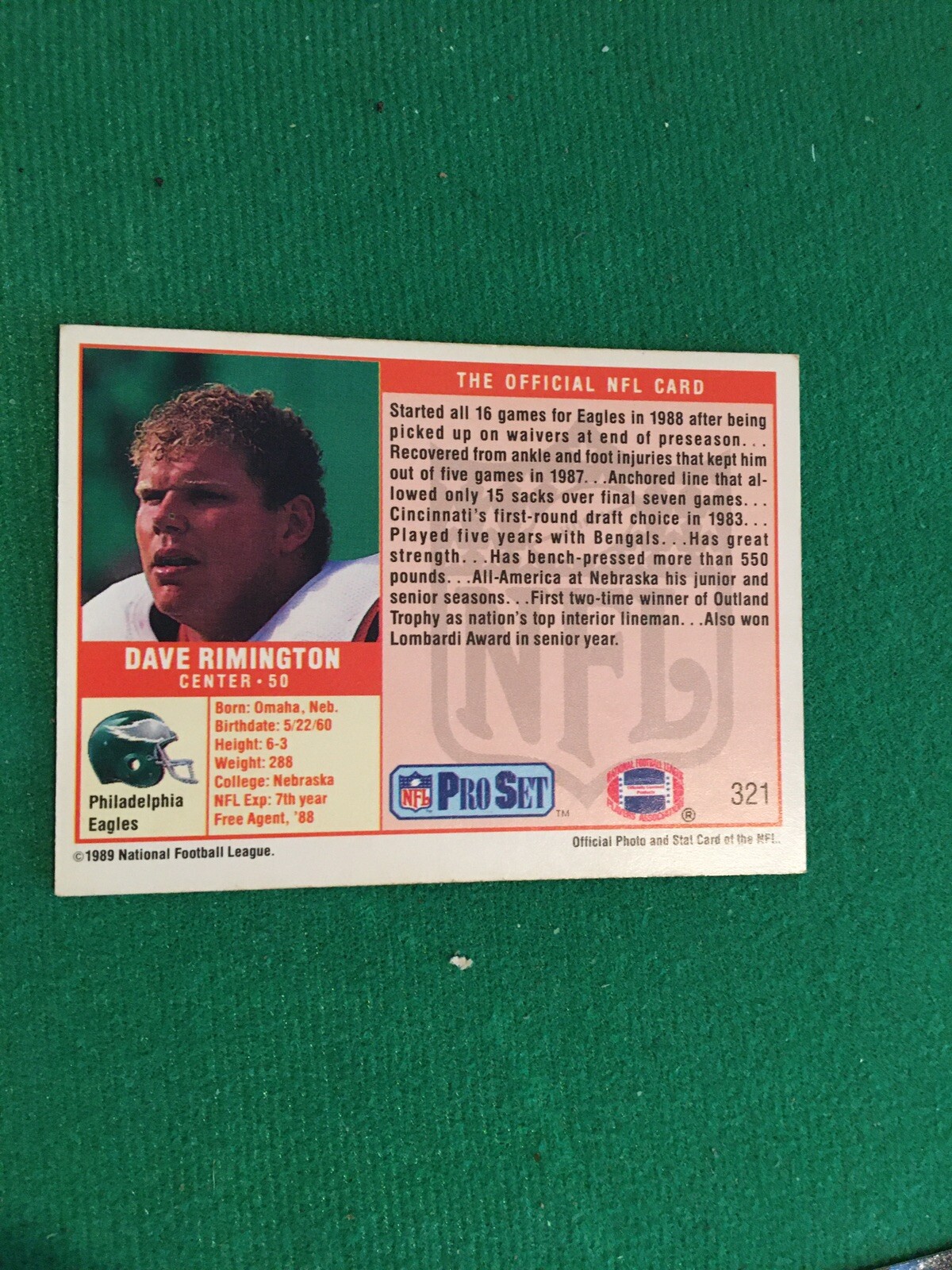 1989 Pro Set Football Card #321 Dave Rimington | eBay
