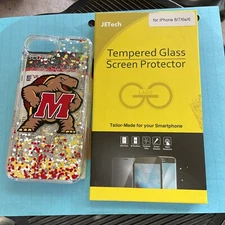 iPHONE 7 Case Glitter /Stars University of Maryland + Tempered Glass Protector