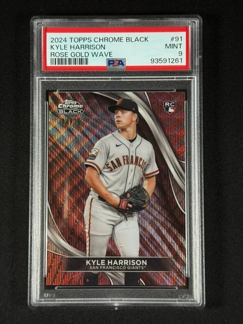2024 Topps Chrome Black Kyle Harrison #91 Rookie Rose Gold Refractor SP /15 PSA9