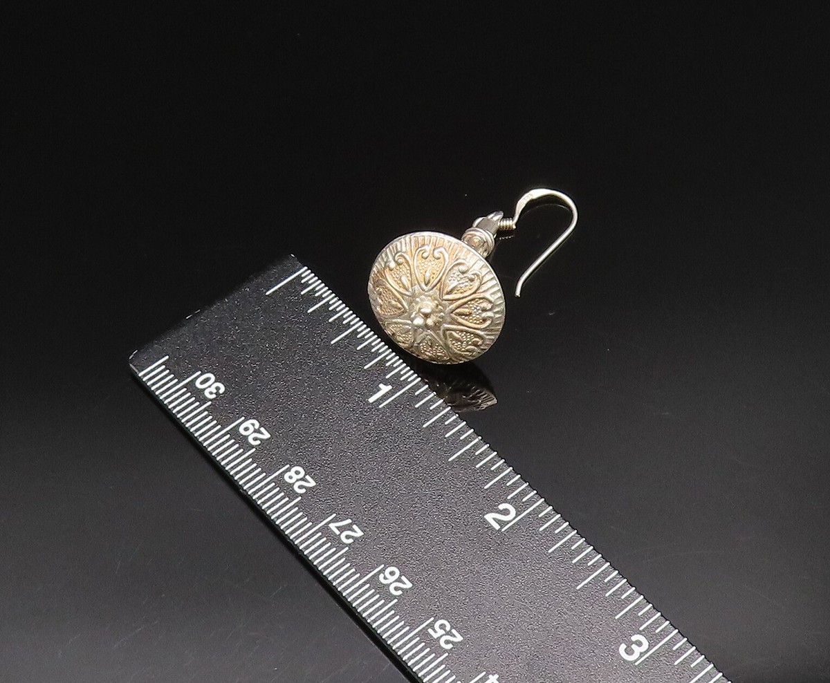 925 Silver Vintage Wavy & Heart Pattern Oblate Dangle Earrings