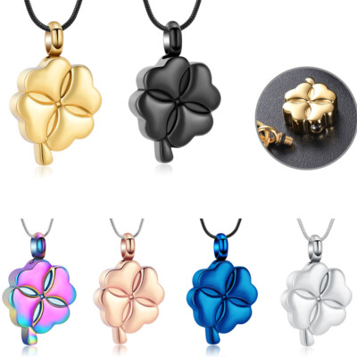 Stainless Steel Clover Urn Pendant Memory Necklace for Cremation Ashes Jewelry