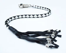 PU Leather Motorcycle Whip Get Back whip with Skull Tassles 36" BLACK / WHITE
