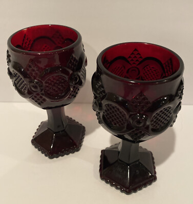 Cape Cod Ruby Wine Glass Lot Avon 4.5  Tall Vintage Gorgeous Set of 2 Read