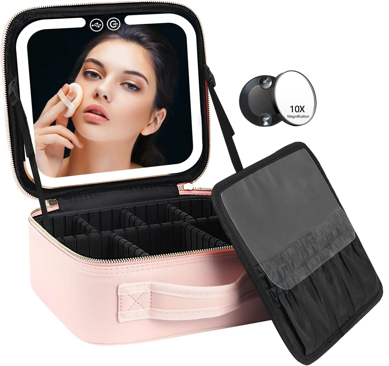 Viral Makeup Travel Kit with LED Mirror with Black or Pink Colors.