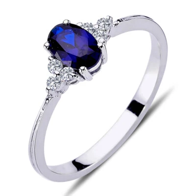 Brillant-Schliff Diamant Oval Saphir Ring 14 Karat Weißgold R20230 - Bild 1 von 4