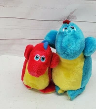 Pair of Etone Stuffed Plush Dinosaurs Red Blue Animals 8" a2