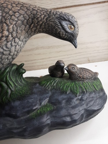 Vintage Ceramic Quail Bird Figurine 11.5x 6” Tall Hand Painted Brown Green - Picture 7 of 11