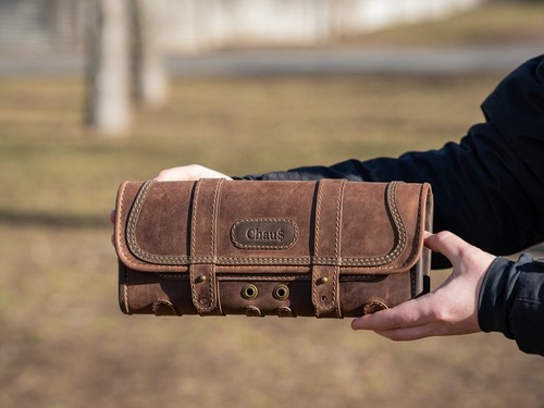 Leather Cable Organizer Travel Tech Organizer Charger Mens Gifts - Afbeelding 4 van 11