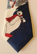 Coca-Cola Brand Mens Polar Bear Neck Tie Skiing BLUE RED  WHT. 54"L x 4"W EUC